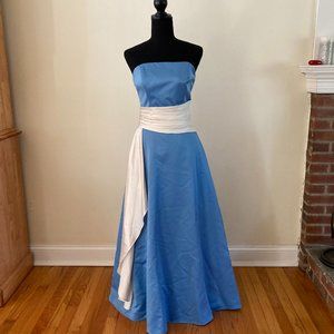 Pastel Blue Strapless Dress with off-white sash size 8